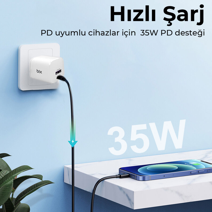 Bix 35W SuperVooc 2.0 GaN USB ve Type-C PD Hızlı Şarj Cihazı - 2