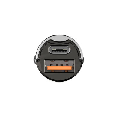 Bix 45W Type-C PD ve USB-A QC 3.0 18W Çift Çıkışlı Mini Metal Araç Şarj Cihazı Siyah - 1