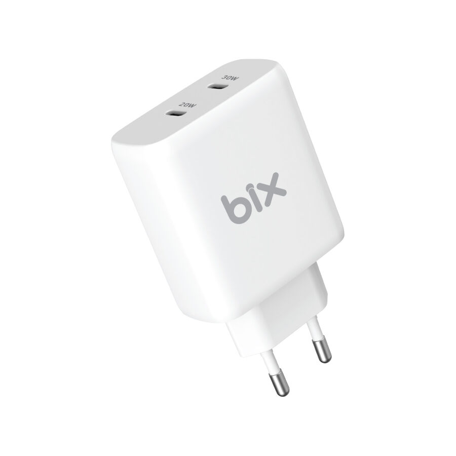 Bix 50W USB-C Çift Portlu Hızlı Şarj Adaptörü iPhone, Android ve iPad Uyumlu Type-C PD Şarj Aleti - 1