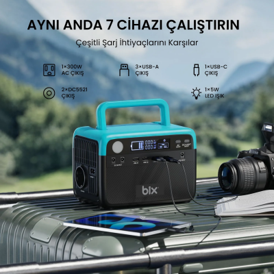 Bix 60000mAh 230V 300W Güç İstasyonu LiFePO4 Bataryalı Power Station AC/DC/USB Güneş Paneli Uyumlu - 4