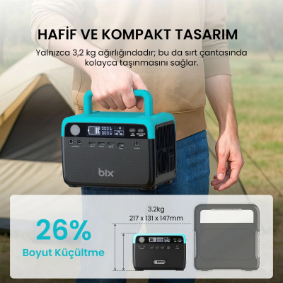 Bix 60000mAh 230V 300W Güç İstasyonu LiFePO4 Bataryalı Power Station AC/DC/USB Güneş Paneli Uyumlu - 5