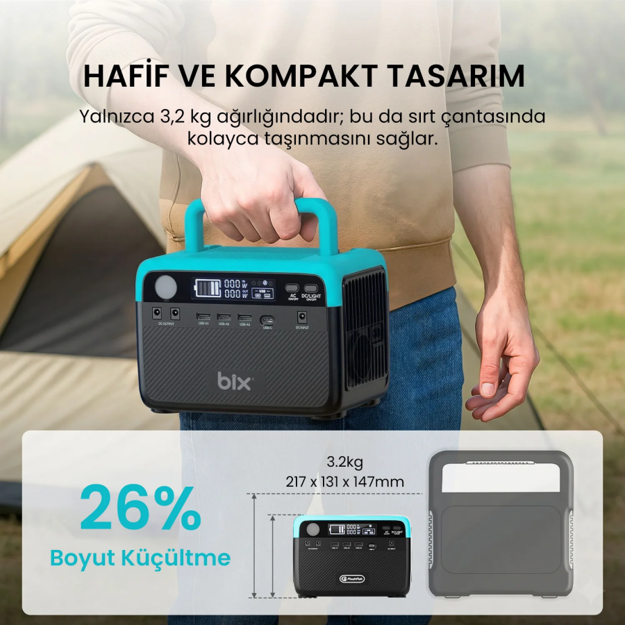Bix 60000mAh 230V 300W Güç İstasyonu LiFePO4 Bataryalı Power Station AC/DC/USB Güneş Paneli Uyumlu - 5