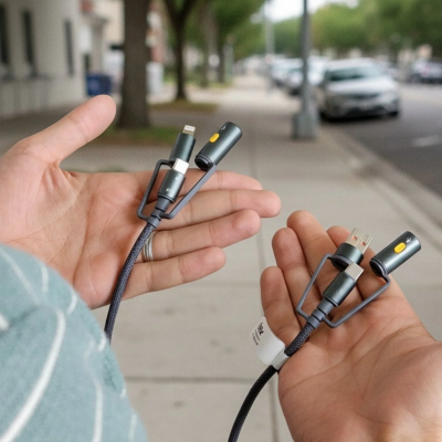 Bix 60W Çok Fonksiyonlu Şarj ve Data Kablosu LED Fenerli Alevsiz Çakmak Özellikli Premium Örgü 1.2 Metre iOS ve Android Uyumlu - 3