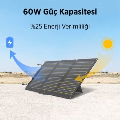 Bix 60W Katlanabilir Taşınabilir Güneş Paneli IP67 Suya Dayanıklı USB-A USB-C ve DC Çıkışlı Power Station Uyumlu Kamp Karavan Outdoor Solar Şarj Paneli - 2