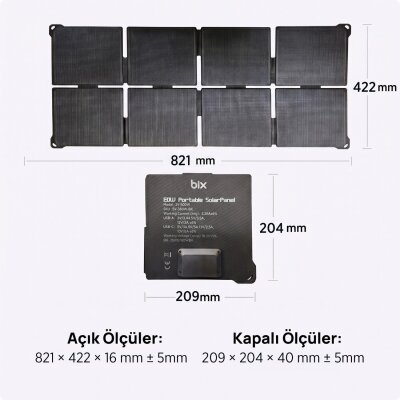 Bix 60W Katlanabilir Taşınabilir Güneş Paneli IP67 Suya Dayanıklı USB-A USB-C ve DC Çıkışlı Power Station Uyumlu Kamp Karavan Outdoor Solar Şarj Paneli - 6