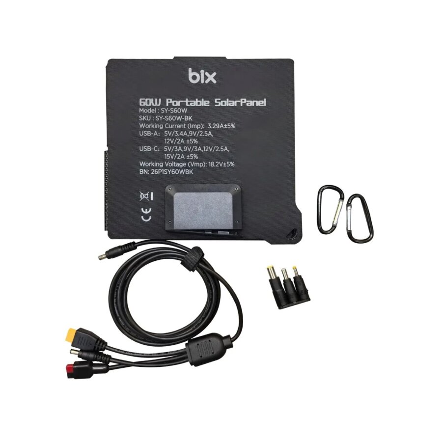 Bix 60W Katlanabilir Taşınabilir Güneş Paneli IP67 Suya Dayanıklı USB-A USB-C ve DC Çıkışlı Power Station Uyumlu Kamp Karavan Outdoor Solar Şarj Paneli - 7