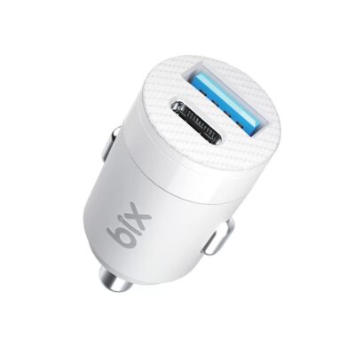Bix 65W Type-C PD 3.0 ve USB-A Çift Portlu Araç içi Hızlı Şarj Cihazı Beyaz - 1