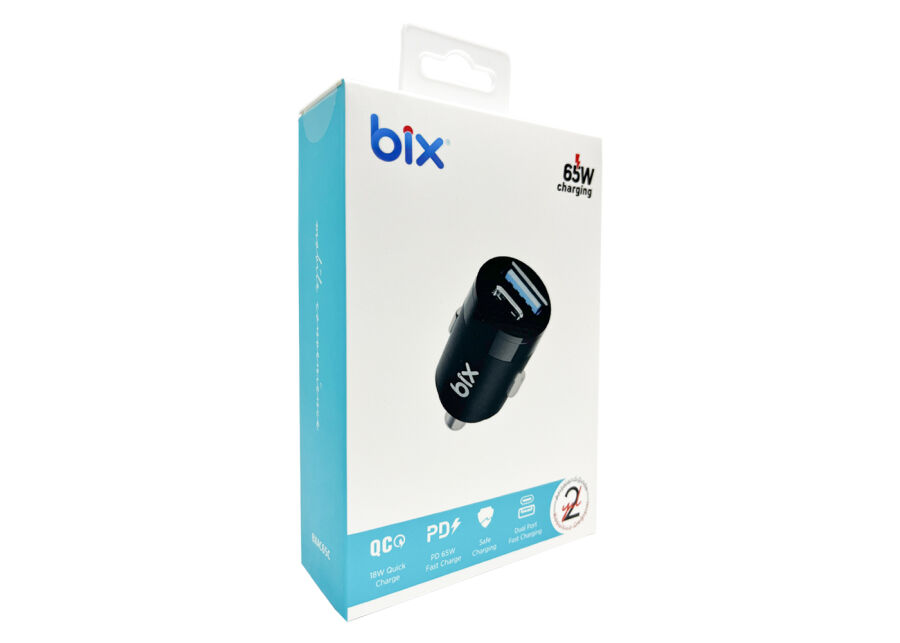 Bix 65W Type-C PD 3.0 ve USB-A Çift Portlu Araç içi Hızlı Şarj Cihazı Siyah - 6