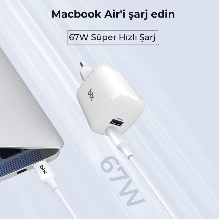 Bix 67W SuperVooc 2.0 GaN USB ve Type-C PD Hızlı Şarj Cihazı - 7