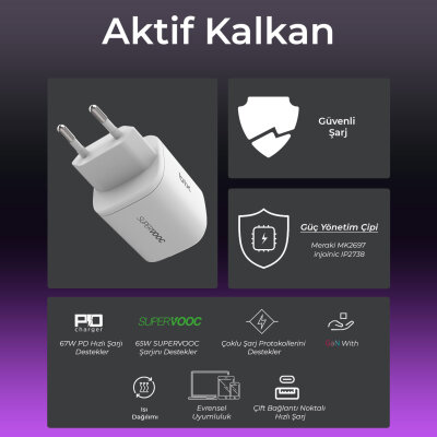 Bix 67W SuperVooc 2.0 GaN USB ve Type-C PD Hızlı Şarj Cihazı - 9