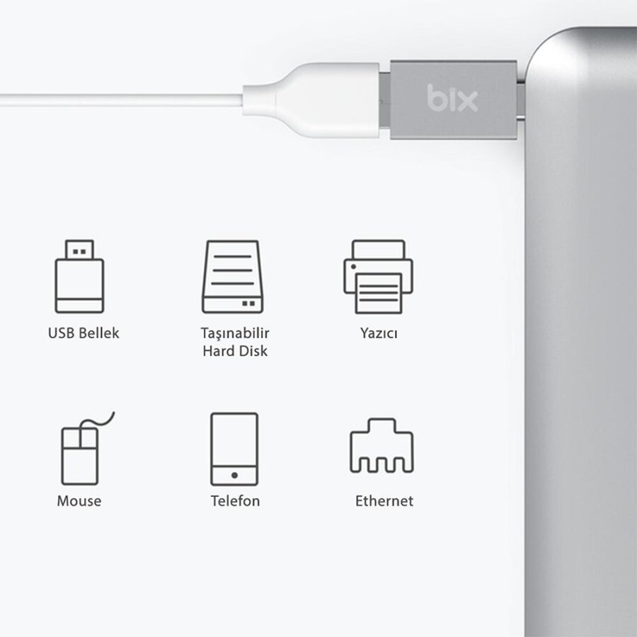 Bix ADP-04 Type-C Micro USB ve USB 3.0 Dönüştürücü Adaptör - 3