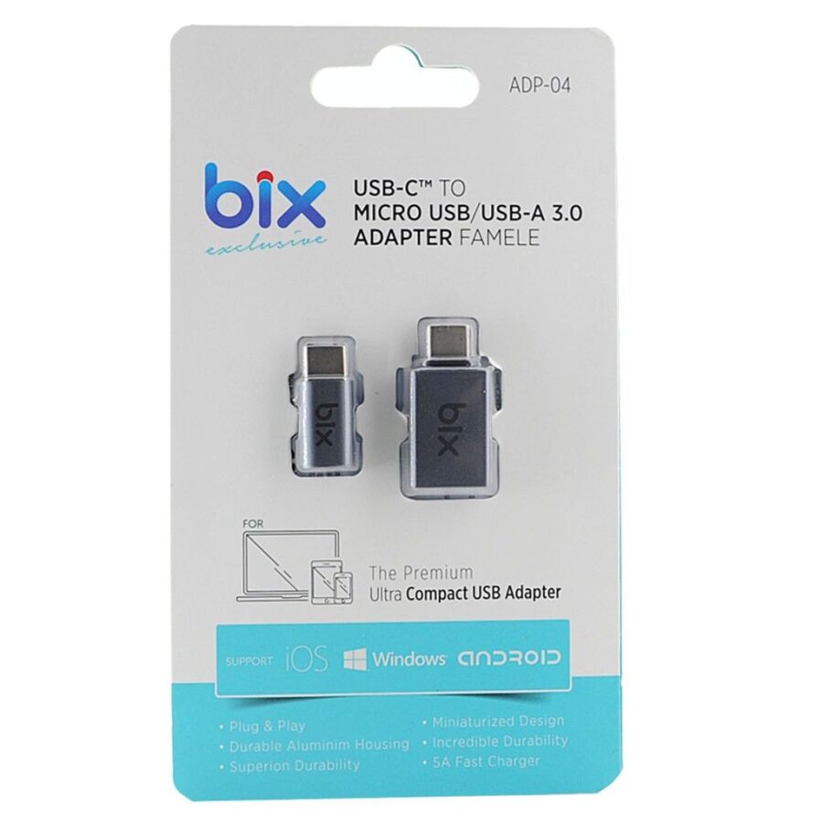 Bix ADP-04 Type-C Micro USB ve USB 3.0 Dönüştürücü Adaptör - 5