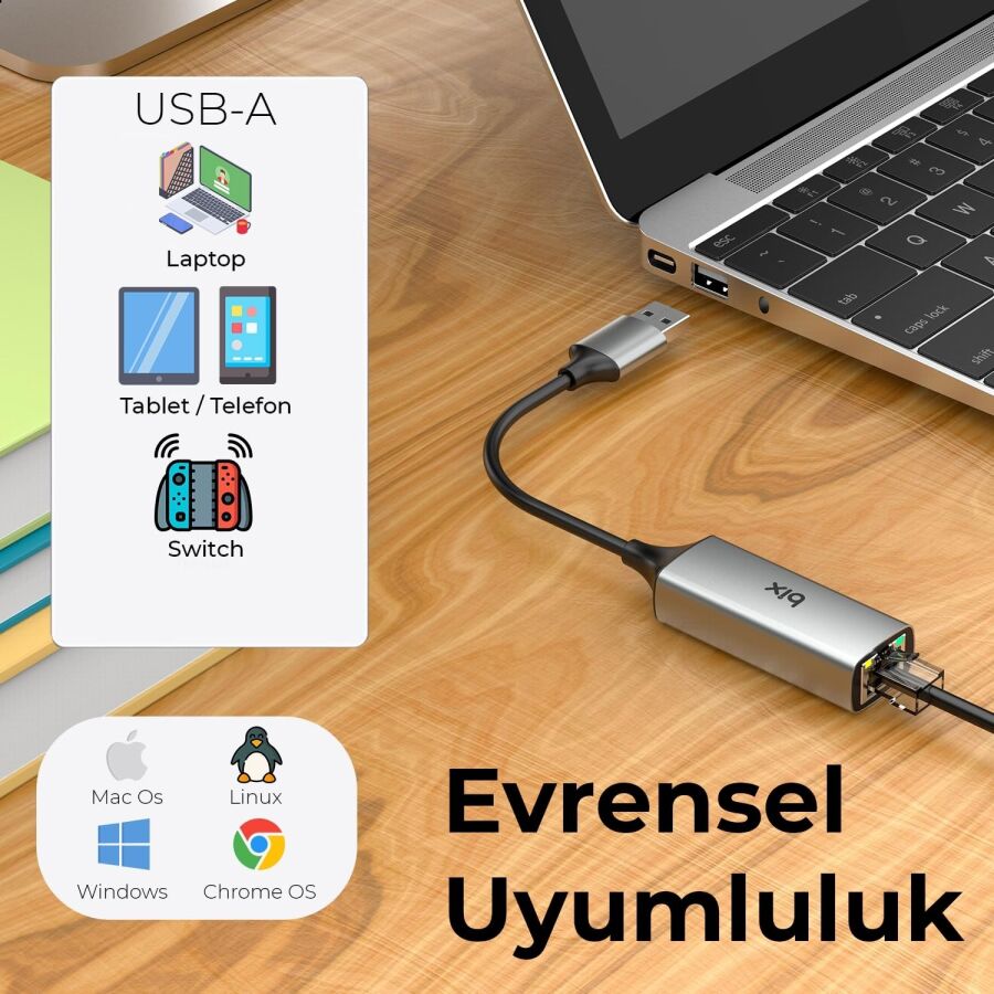 Bix ADP-08 USB 3.0 Gigabit Ethernet Dönüştürücü Adaptör - 8