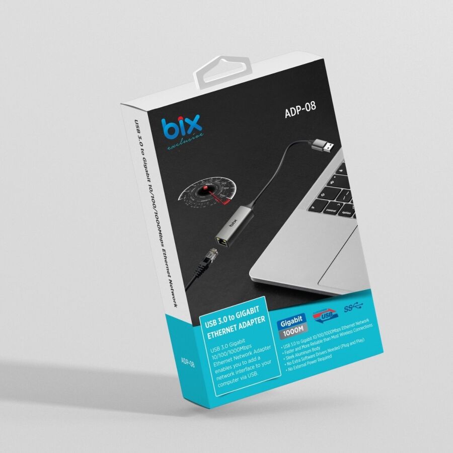Bix ADP-08 USB 3.0 Gigabit Ethernet Dönüştürücü Adaptör - 9