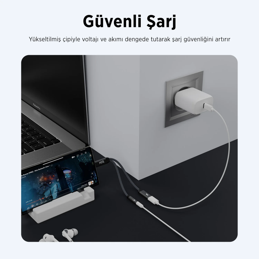 Bix ADP-12 Type-C to 3.5mm Kulaklık ve 15W Type-C Şarj Adaptörü - 4
