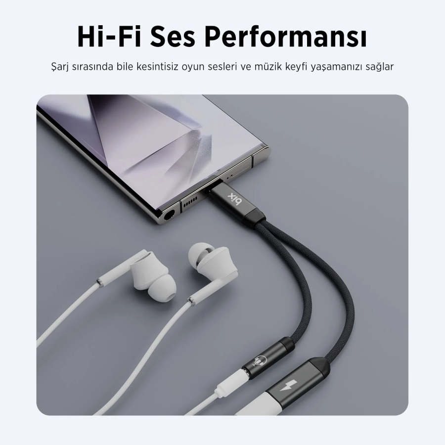 Bix ADP-12 Type-C to 3.5mm Kulaklık ve 15W Type-C Şarj Adaptörü - 2