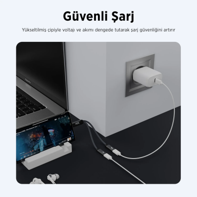Bix ADP-13 Type-C to Çift Type-C Adaptör ve 15W Hızlı Şarj Dönüştürücü - 3