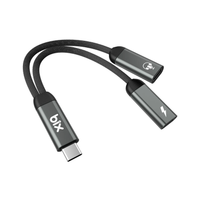 Bix ADP-13 Type-C to Çift Type-C Adaptör ve 15W Hızlı Şarj Dönüştürücü