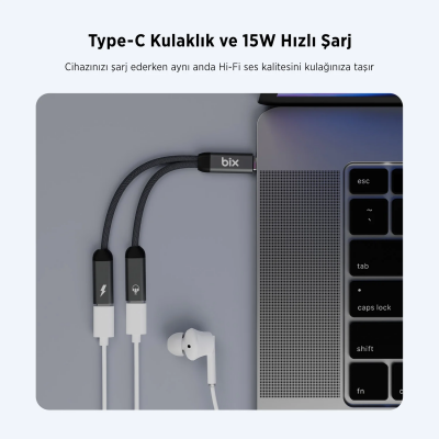 Bix ADP-13 Type-C to Çift Type-C Adaptör ve 15W Hızlı Şarj Dönüştürücü - 2