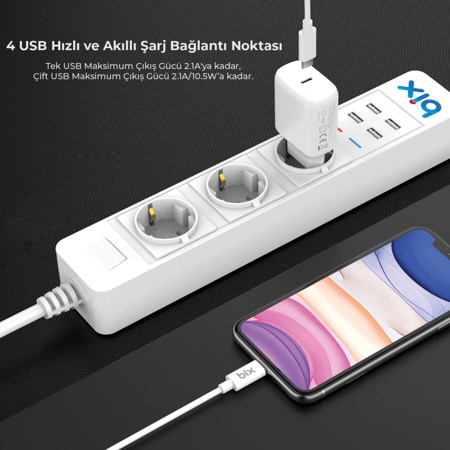 Bix Akım Korumalı Hızlı Şarj Özellikli WiFi Akıllı Priz - 4