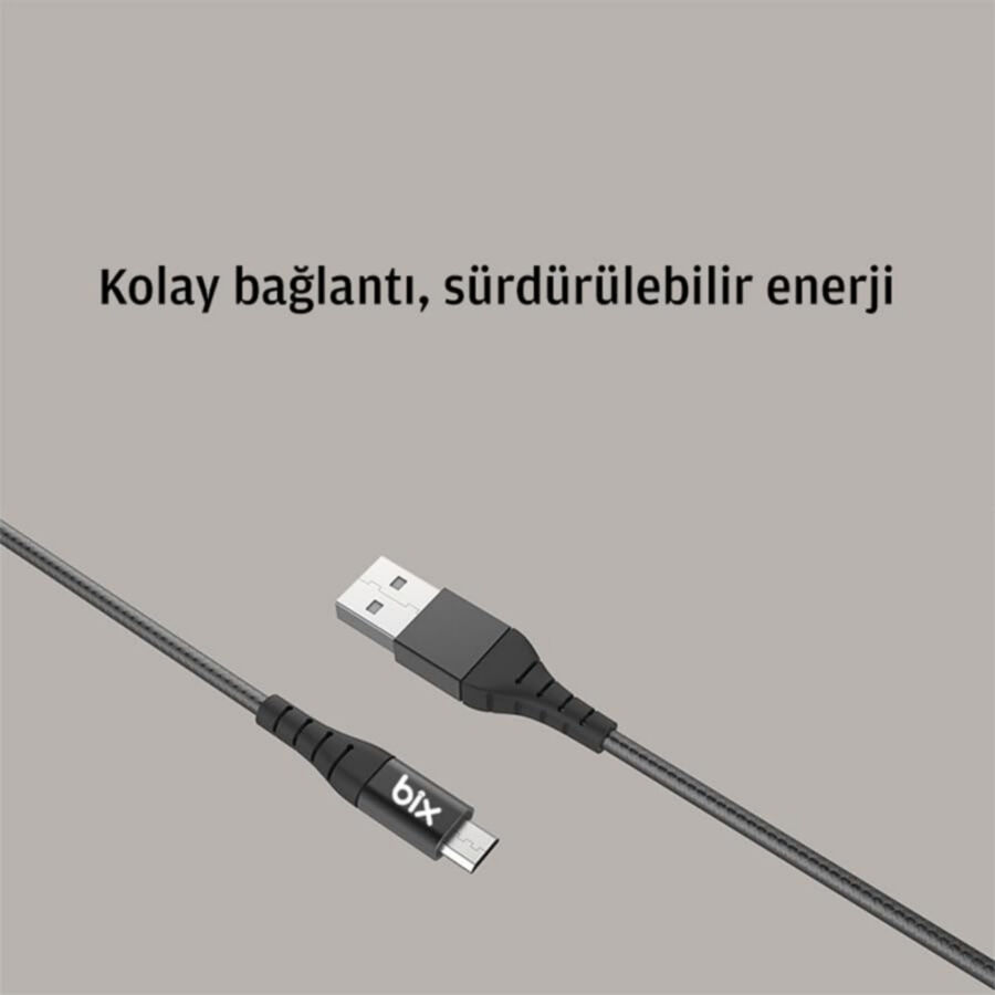 Bix Android İçin Ultra Güçlendirilmiş Micro USB Şarj Kablosu Beyaz - 4
