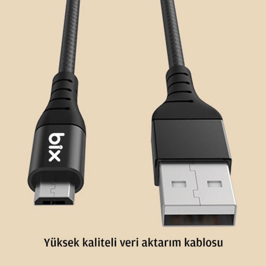 Bix Android İçin Ultra Güçlendirilmiş Micro USB Şarj Kablosu Beyaz - 2