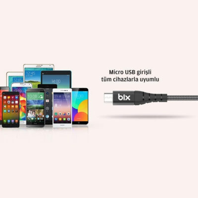 Bix Android İçin Ultra Güçlendirilmiş Micro USB Şarj Kablosu Beyaz - 3
