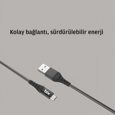 Bix Android İçin Ultra Güçlendirilmiş Micro USB Şarj Kablosu Siyah - 3