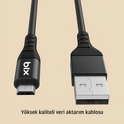 Bix Android İçin Ultra Güçlendirilmiş Micro USB Şarj Kablosu Siyah - 5