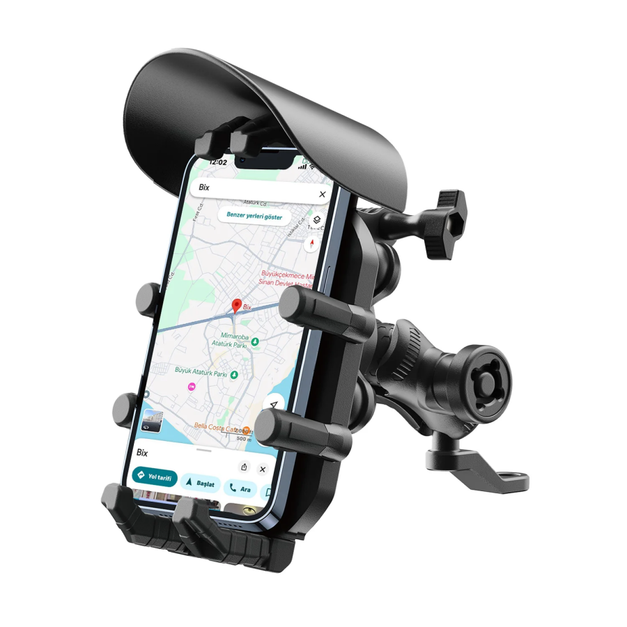 Bix BMPH05 Ayna Bağlantılı Güneş ve Yağmur Korumalı 360° Ayarlanabilir Motosiklet Telefon Tutucu - 1