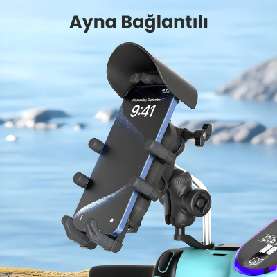 Bix BMPH05 Ayna Bağlantılı Güneş ve Yağmur Korumalı 360° Ayarlanabilir Motosiklet Telefon Tutucu - 2