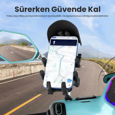 Bix BMPH05 Ayna Bağlantılı Güneş ve Yağmur Korumalı 360° Ayarlanabilir Motosiklet Telefon Tutucu - 4
