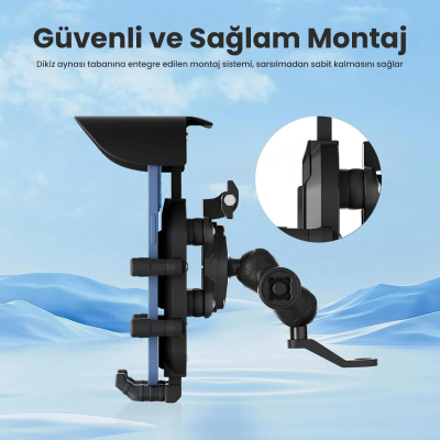 Bix BMPH05 Ayna Bağlantılı Güneş ve Yağmur Korumalı 360° Ayarlanabilir Motosiklet Telefon Tutucu - 5