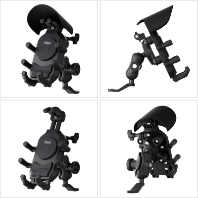 Bix BMPH05 Ayna Bağlantılı Güneş ve Yağmur Korumalı 360° Ayarlanabilir Motosiklet Telefon Tutucu - 7