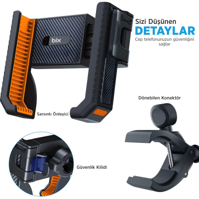 Bix BPH01 Gidon Bağlantılı 360° Dönebilen Titreşim Önleyici Bisiklet ve Motosiklet Telefon Tutucu - 5