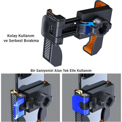 Bix BPH01 Gidon Bağlantılı 360° Dönebilen Titreşim Önleyici Bisiklet ve Motosiklet Telefon Tutucu - 4