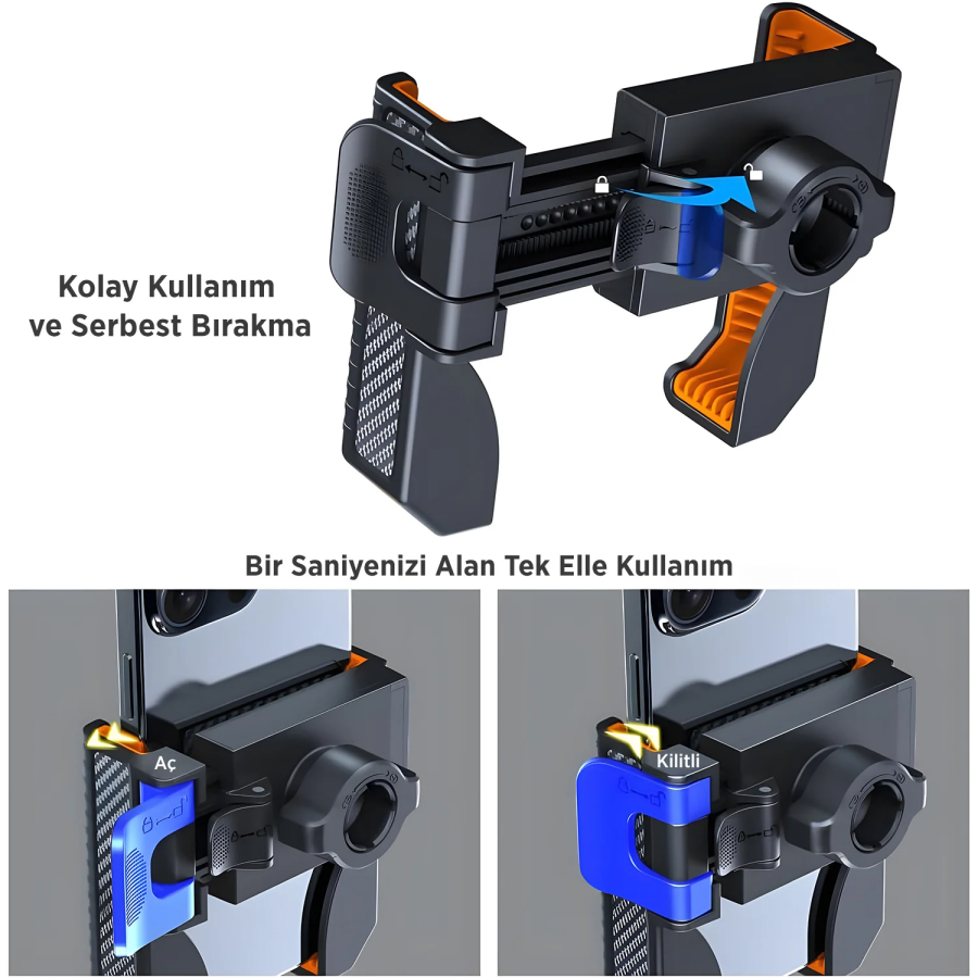 Bix BPH01 Gidon Bağlantılı 360° Dönebilen Titreşim Önleyici Bisiklet ve Motosiklet Telefon Tutucu - 4