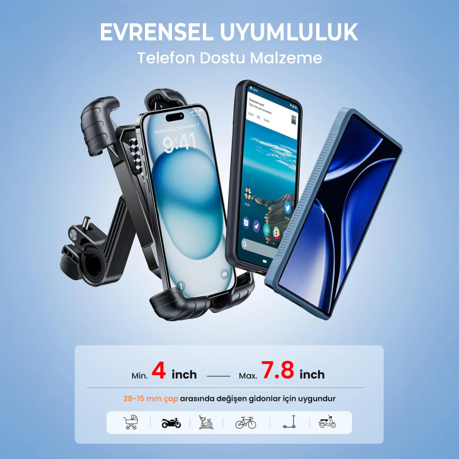 Bix BPH02 Gidon Bağlantılı 360° Ayarlanabilir Bisiklet ve Motosiklet Telefon Tutucu Titreşim Önleyici Güçlü TutuşluTutucu - 2