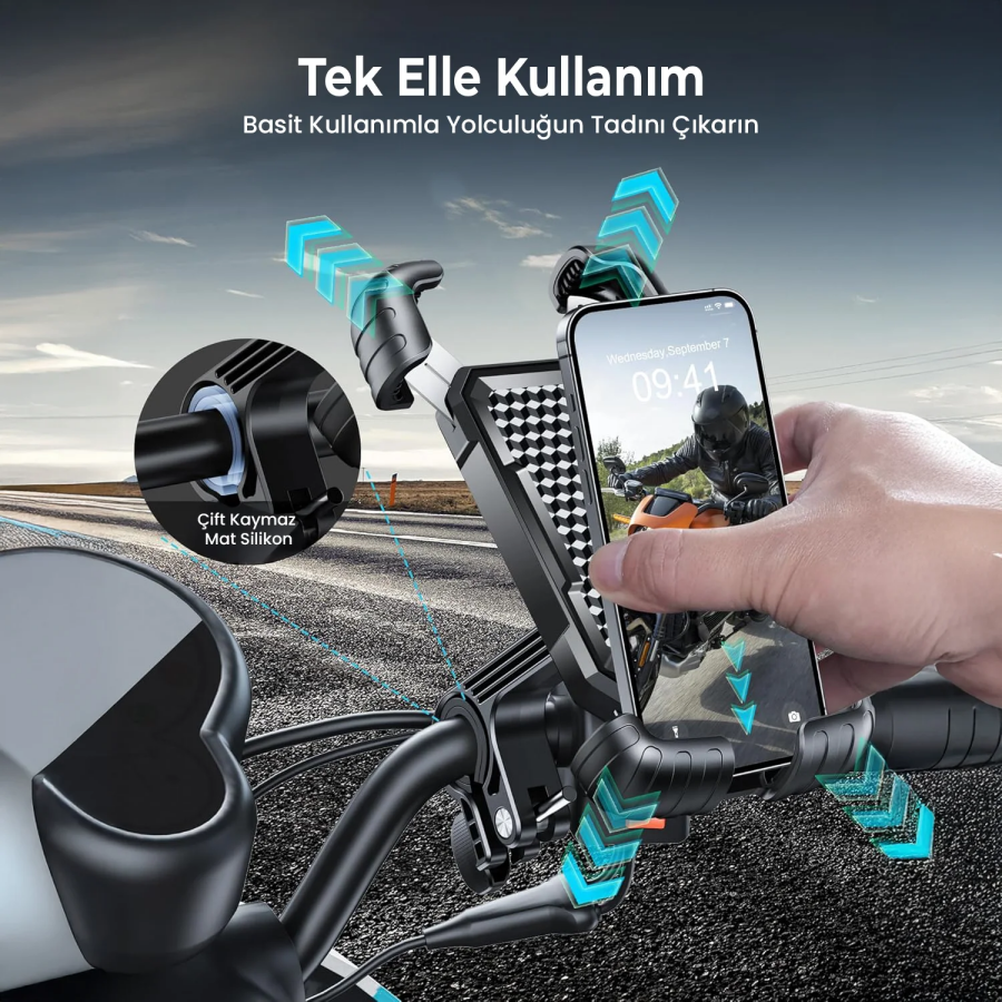 Bix BPH02 Gidon Bağlantılı 360° Ayarlanabilir Bisiklet ve Motosiklet Telefon Tutucu Titreşim Önleyici Güçlü TutuşluTutucu - 5