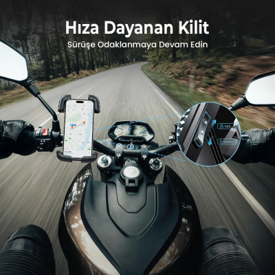Bix BPH02 Gidon Bağlantılı 360° Ayarlanabilir Bisiklet ve Motosiklet Telefon Tutucu Titreşim Önleyici Güçlü TutuşluTutucu - 6