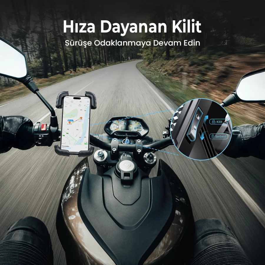 Bix BPH02 Gidon Bağlantılı 360° Ayarlanabilir Bisiklet ve Motosiklet Telefon Tutucu Titreşim Önleyici Güçlü TutuşluTutucu - 6