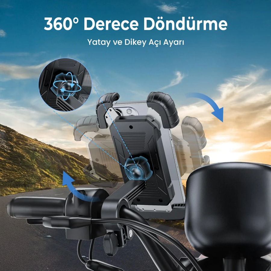 Bix BPH02 Gidon Bağlantılı 360° Ayarlanabilir Bisiklet ve Motosiklet Telefon Tutucu Titreşim Önleyici Güçlü TutuşluTutucu - 8