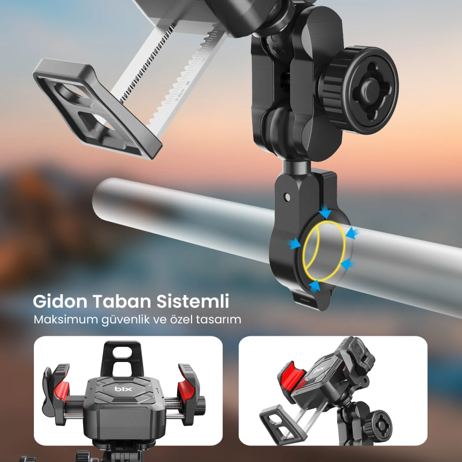 Bix BPH04 Gidon Bağlantılı 360° Ayarlanabilir Titreşim Önleyici Motosiklet & Bisiklet Telefon Tutucu - 2