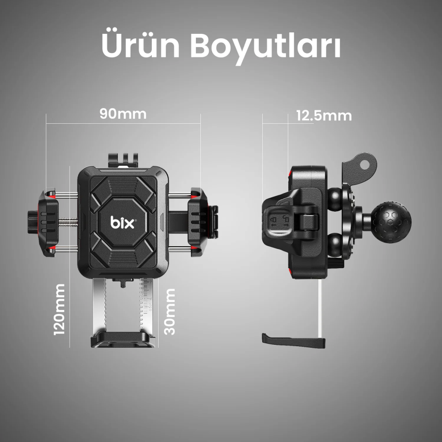 Bix BPH04 Gidon Bağlantılı 360° Ayarlanabilir Titreşim Önleyici Motosiklet & Bisiklet Telefon Tutucu - 3