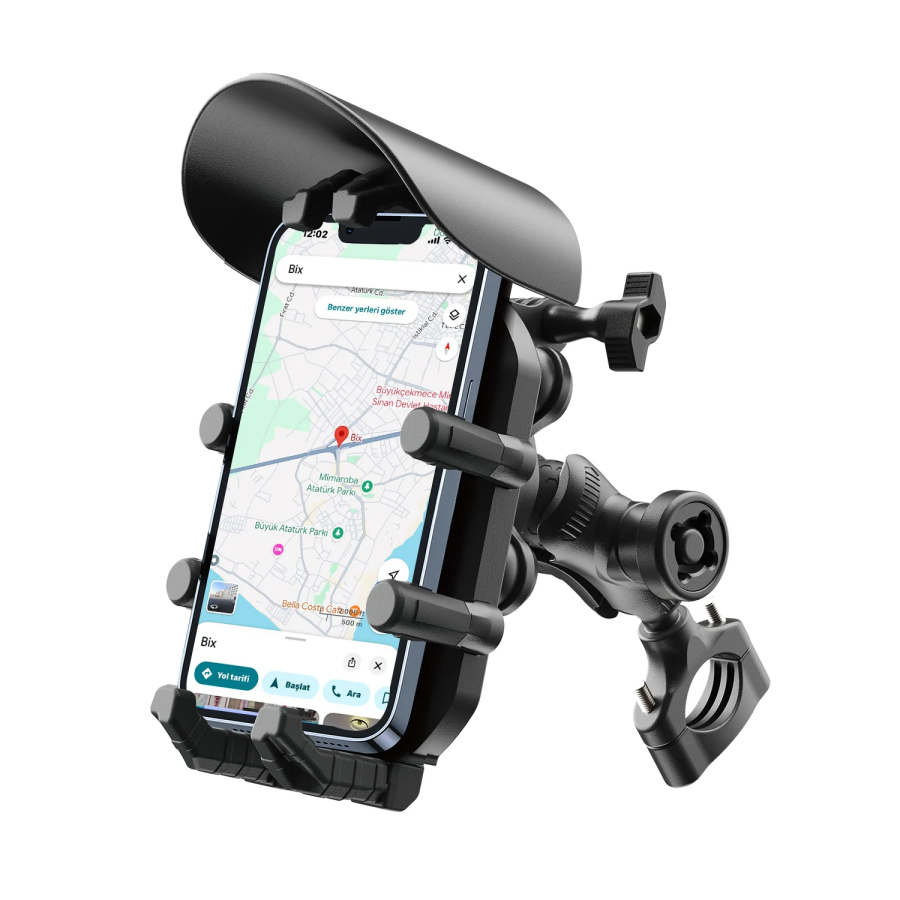 Bix BPH05 Gidon Bağlantılı Güneş ve Yağmur Korumalı 360° Ayarlanabilir Motosiklet Telefon Tutucu - 1