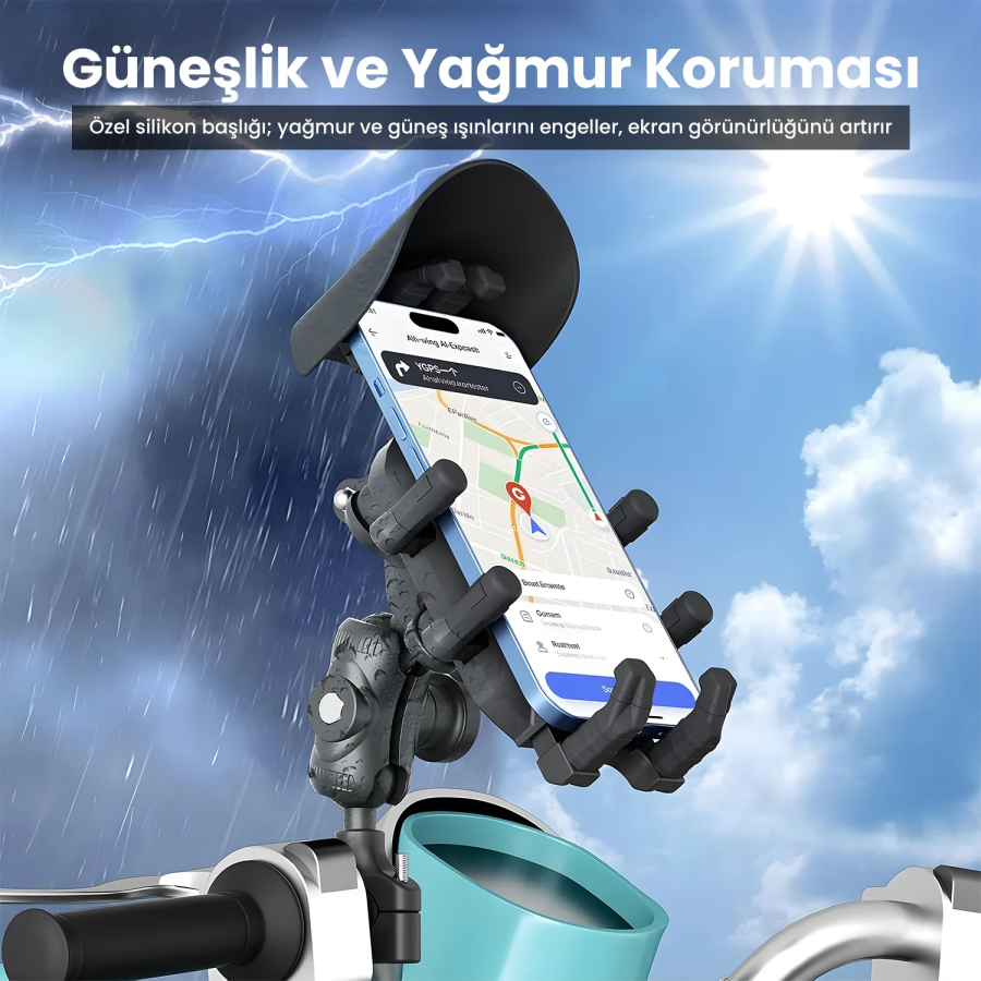 Bix BPH05 Gidon Bağlantılı Güneş ve Yağmur Korumalı 360° Ayarlanabilir Motosiklet Telefon Tutucu - 6