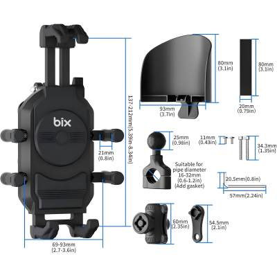 Bix BPH05 Gidon Bağlantılı Güneş ve Yağmur Korumalı 360° Ayarlanabilir Motosiklet Telefon Tutucu - 4