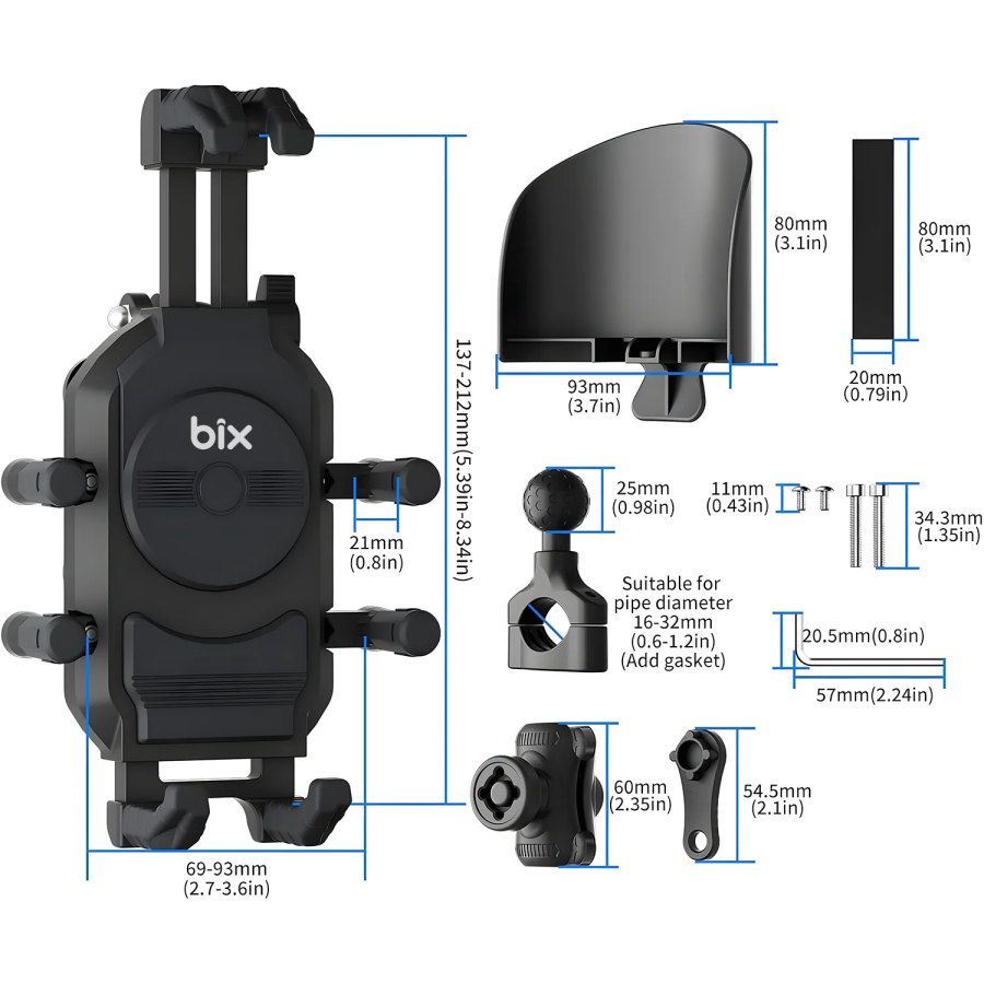 Bix BPH05 Gidon Bağlantılı Güneş ve Yağmur Korumalı 360° Ayarlanabilir Motosiklet Telefon Tutucu - 4