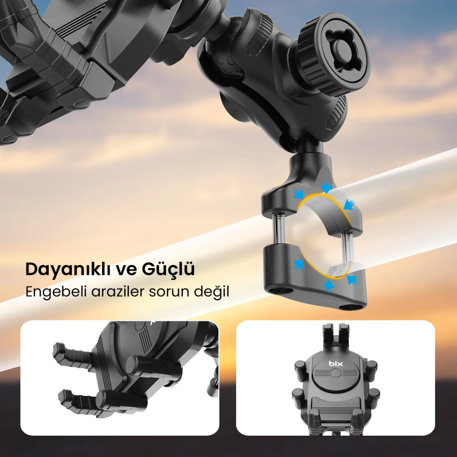 Bix BPH05 Gidon Bağlantılı Güneş ve Yağmur Korumalı 360° Ayarlanabilir Motosiklet Telefon Tutucu - 5