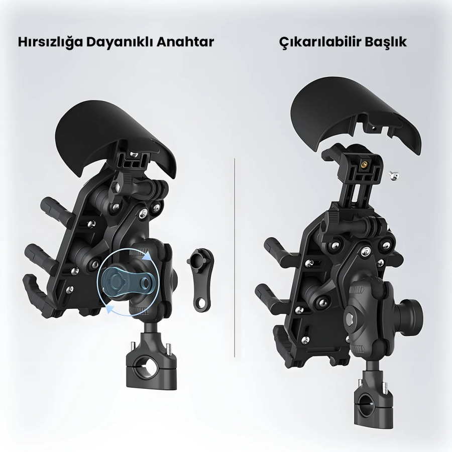 Bix BPH05 Gidon Bağlantılı Güneş ve Yağmur Korumalı 360° Ayarlanabilir Motosiklet Telefon Tutucu - 7